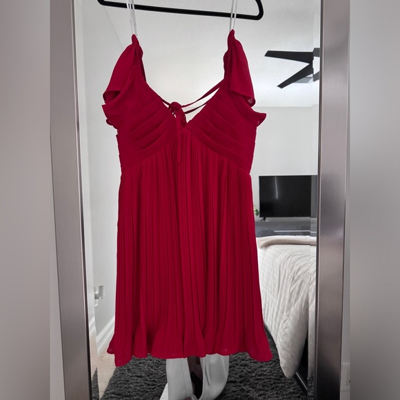 Lulus Red Flutter Sleeve Swing Pleated Mini Dress - Picture 1 of 3